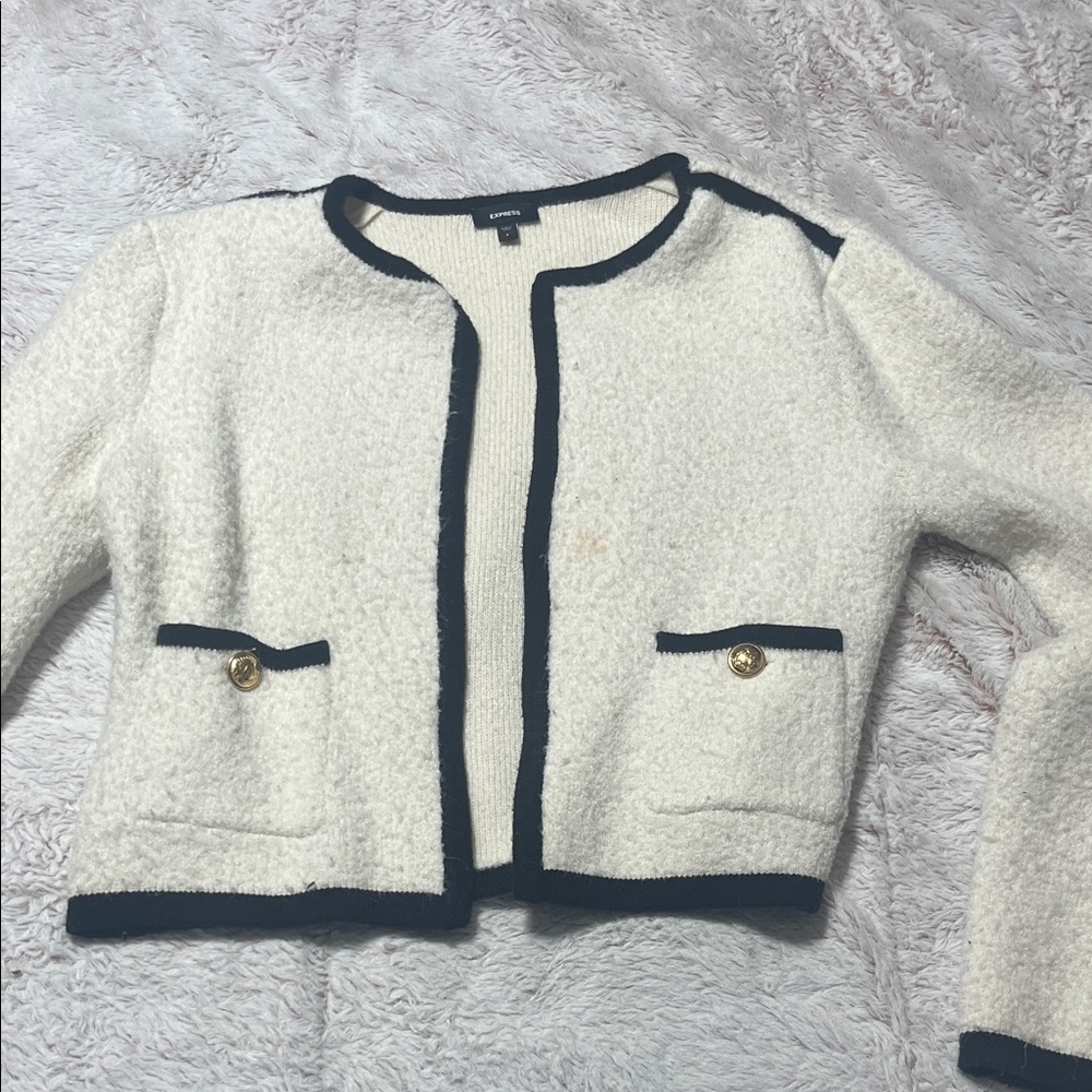Express White Sweater Blazer with Black Trim